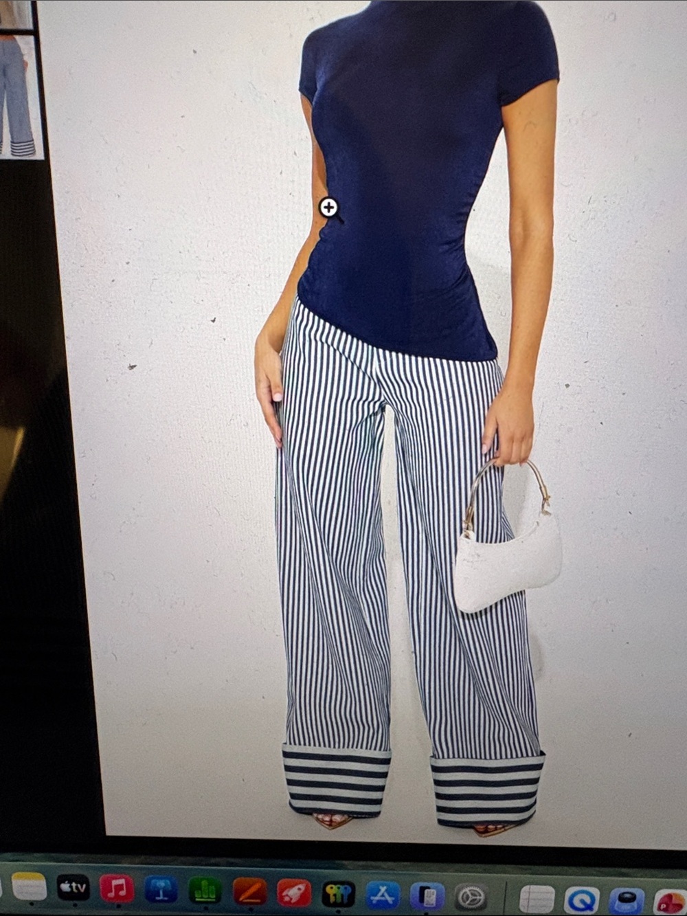 Fashion Nova Navy & White Vertical Stripe Wide-Leg Pants